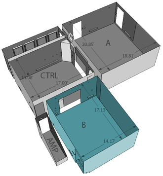 The smaller of the two PlethoraTone recording rooms; It doubles as an echo chamber